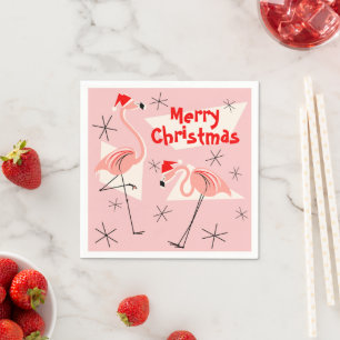 Serviette Jetable Flamant rose Santas Pink Merry Papier de Noël