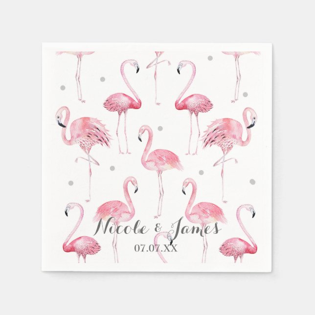 Serviette Jetable Flamants roses roses Gris Pois Chic Motif Party (Devant)