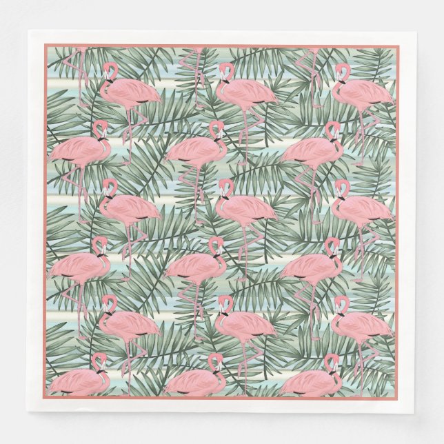 Serviette Jetable Flamants roses roses mignons Palm Leafs Motif d'ar (Devant)