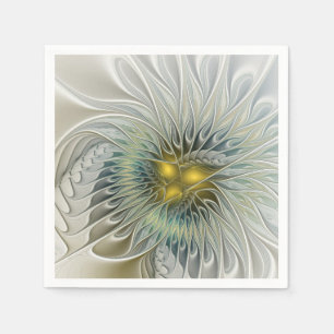 Serviette Jetable Fleur argentée dorée Fantaisie art fractal abstrai