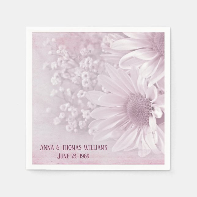 Serviette Jetable fleur marguerite rose et blanche (Devant)