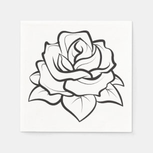 Serviette Jetable Fleur Rose florale Noir et Blanc mariage