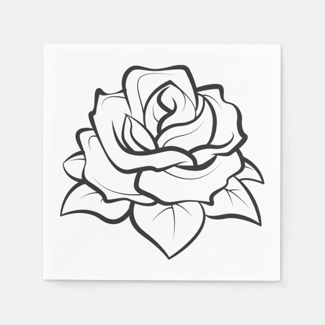 Serviette Jetable Fleur Rose florale Noir et Blanc mariage (Devant)