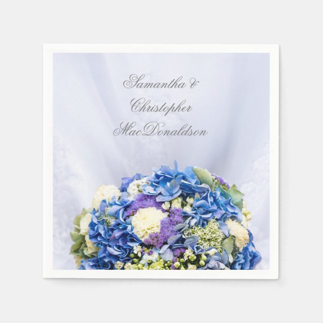 Serviette Jetable Fleurs bleues et blanches et robe mariage (Devant)