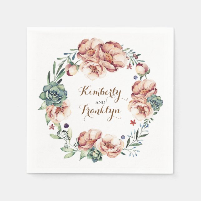 Serviette Jetable fleurs d'aquarelle couronne chute ivoire mariage (Devant)