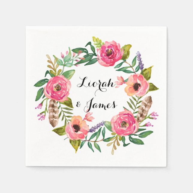 Serviette Jetable Fleurs d'aquarelle romantique (Devant)