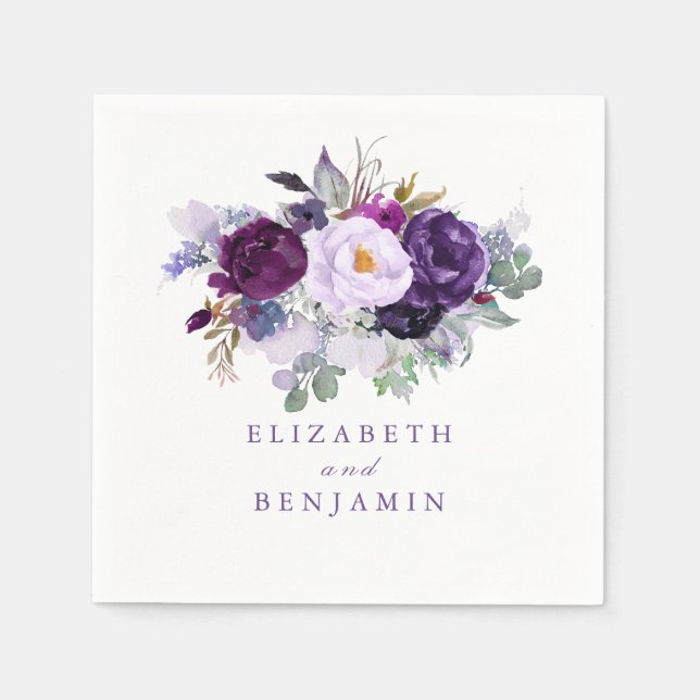 Serviette Jetable Fleurs d'aquarelle violette (Devant)