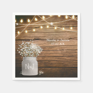 Serviette Jetable Fleurs de Gypsophile dans un pot Mason rustique &