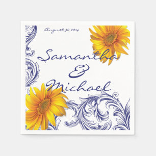 Serviette Jetable Fleurs de soleil bleu royal orange