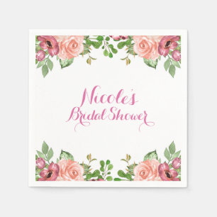 Serviette Jetable Fleurs Roses Marsala Élégantes pour Mariage Floral