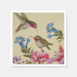 Serviette Jetable Fleurs sauvages d'amis vintages de colibri