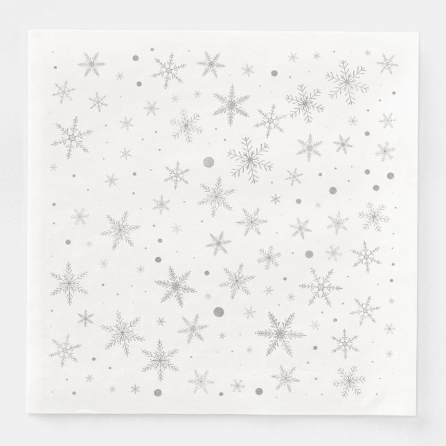 Serviette Jetable Flocon de neige Twinkle -gris argenté et blanc- (Devant)
