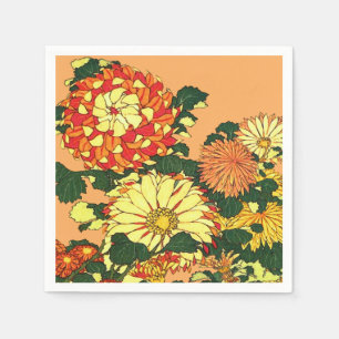 Serviette Jetable Flower Border, mandarin orange et or