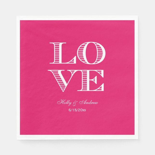 Serviette Jetable Framboise, serviettes LOVE blanches (Devant)
