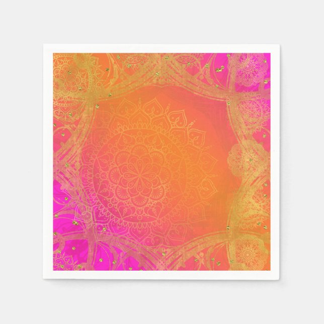 Serviette Jetable Fuchsia Pink Orange & Gold Indian Mandala Party (Devant)