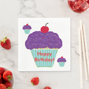 Serviette Jetable Gâteaux de fête Cerise avec glaçage Violet Délicie