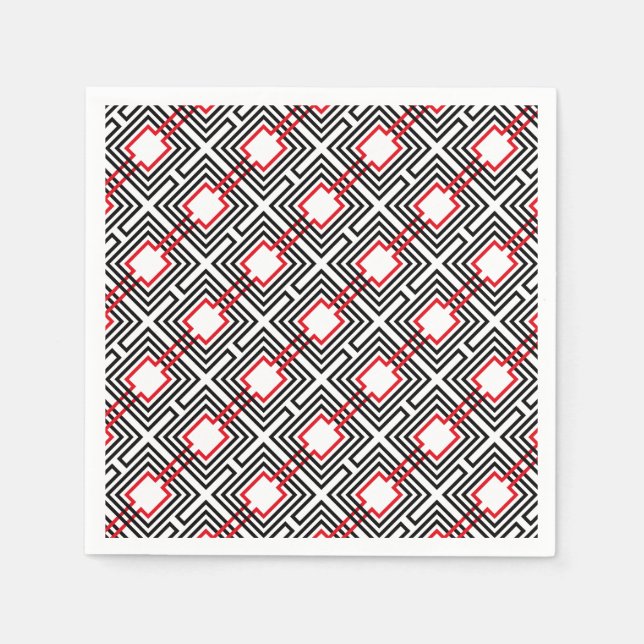 Serviette Jetable Géométrique rouge et blanc noir (Devant)
