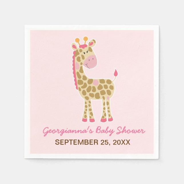 Serviette Jetable Giraffe rose Baby shower Customisé Napkin (Devant)