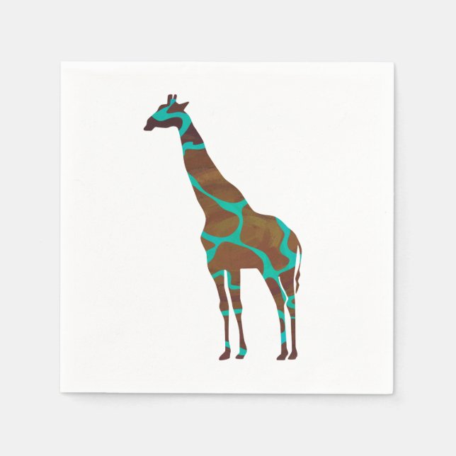 Serviette Jetable Giraffe Silhouette Brown et Turquoise (Devant)