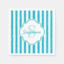 Girly Turquoise Peint Stripes Monogramme et nom