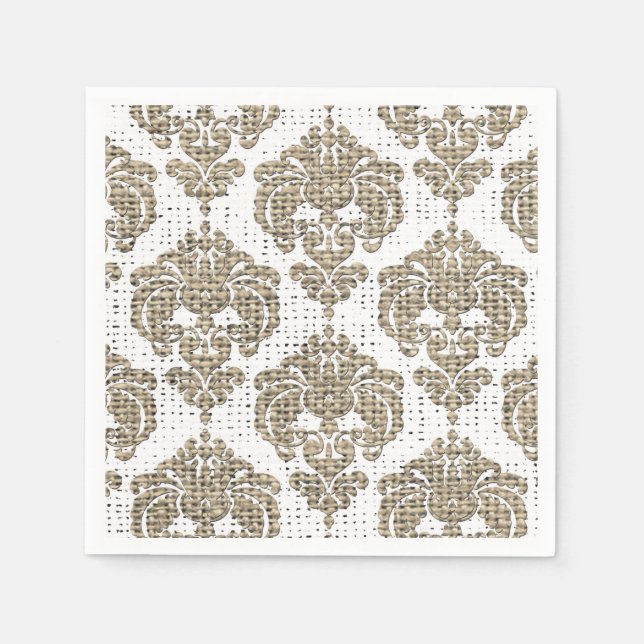 Serviette Jetable Glamor Rustique Burlap Royal Damask Chic Moderne (Devant)