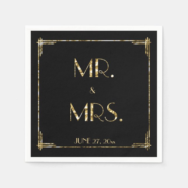 Serviette Jetable Gold Foil Great Gatsby Art Déco Mariage Napkins (Devant)