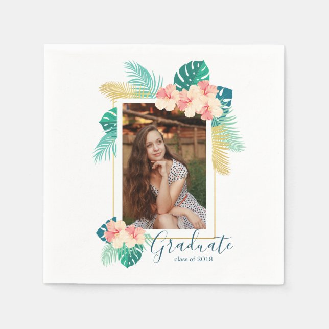 Serviette Jetable Gold Hawaiian Hibiscus Graduus Party Napkins (Devant)