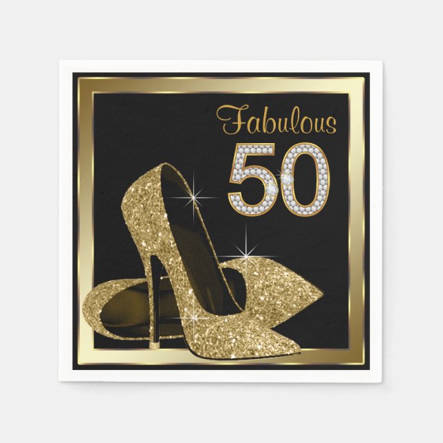 Serviette Jetable Gold High talon 50e fête d'anniversaire (Devant)