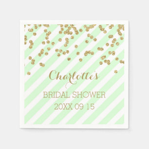 Serviette Jetable Gold Mint Green Confetti Stripes Fête des mariées