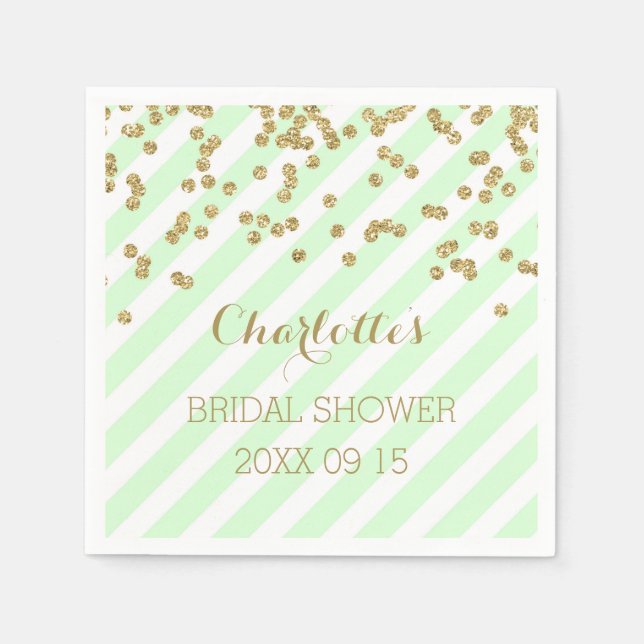 Serviette Jetable Gold Mint Green Confetti Stripes Fête des mariées (Devant)