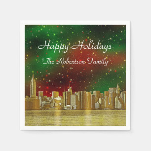 Serviette Jetable Gold NYC Skyline #1 Christmas Red Green Starry