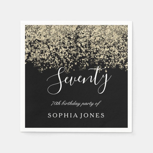 Serviette Jetable Gold Parties scintillant Confetti Black 70e annive (Devant)