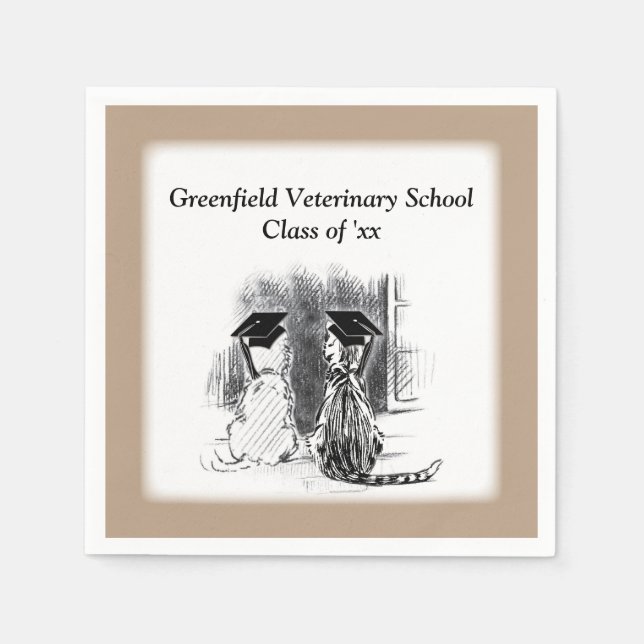Serviette Jetable Graduation vétérinaire, Chien et Chat, Cadeaux Car (Devant)