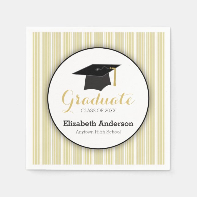 Serviette Jetable Grilles d'or et Casquette Graduation personnalisée (Devant)