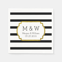Serviette Jetable Grilles noires et blanches Mariage or serviettes