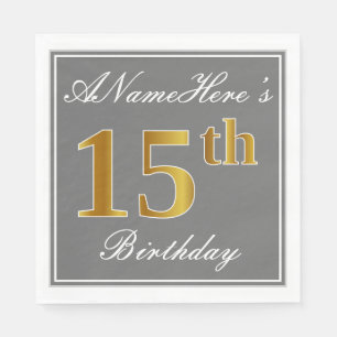 Serviette Jetable Gris élégant, anniversaire d'or de Faux 15ème ;