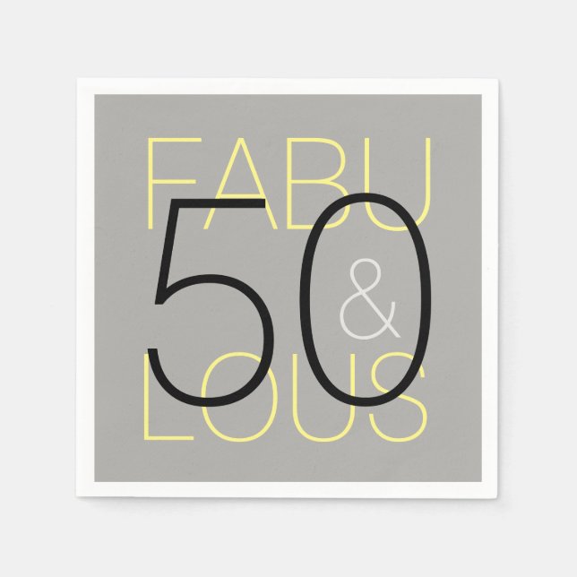 Serviette Jetable Gris et Jaune 50 & Papier fabuleux Napkin (Devant)