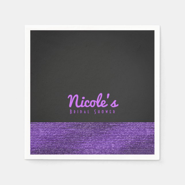 Serviette Jetable Gris Violet Séquins De Glam Moderne Élégant Chic (Devant)