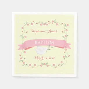 Serviette Jetable Guirlande florale rose de baptême