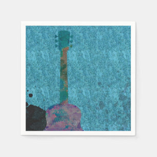 Serviette Jetable Guitare Aquarelle Bleue Fête D'anniversaire Musica