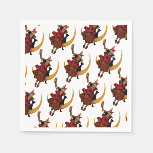 Serviette Jetable Halloween à l'ancienne, sorcière avec chat noir