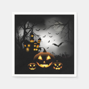 Serviette Jetable Halloween - Éffrayant Citrouille gris lune - All O