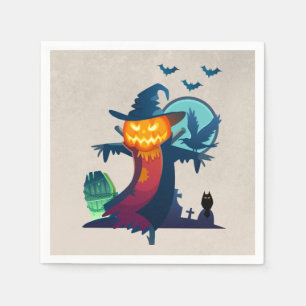 Serviette Jetable Halloween Épouvantail Hanté Avec Chauve-Feu Et Un 