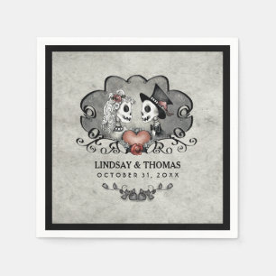 Serviette Jetable Halloween Gris & Noir Skeletons & Mariage de coeur
