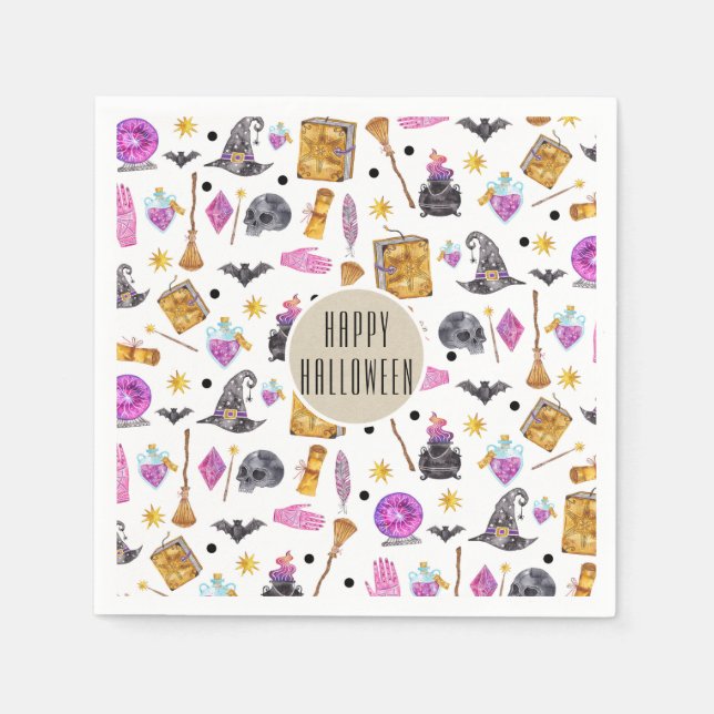Serviette Jetable Halloween magique Aquarelle Whimsical Kraft Party (Devant)