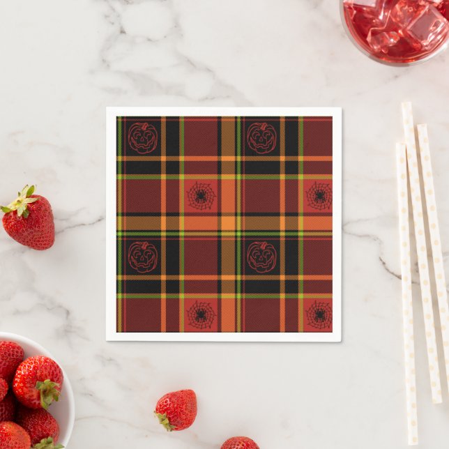 Serviette Jetable Halloween Plaid Collection Cocktail Papier à cockt (En situation)