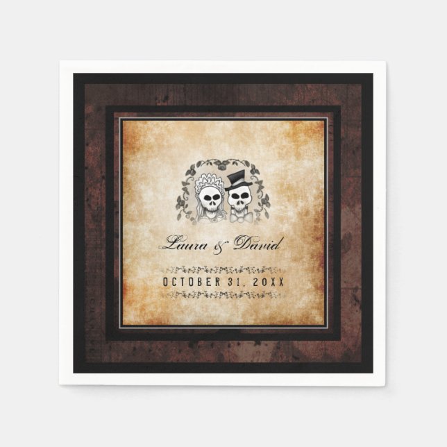 Serviette Jetable Halloween squelette gothique Brown Mariage corresp (Devant)
