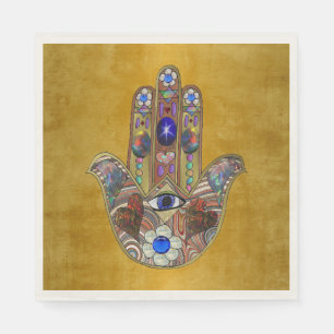 Serviette Jetable Hamsa Cœurs Fleurs Opale Art sur Or