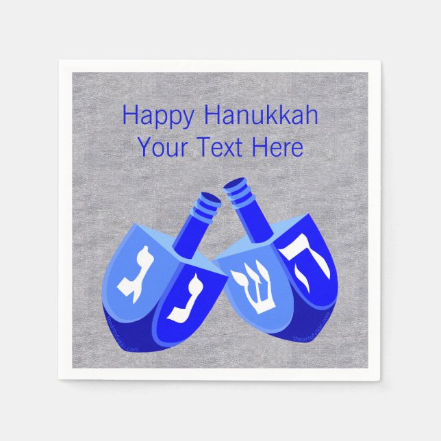 Serviette Jetable Hanoukka Dreidels En Bleu Gras Et Fête Lumineuse (Devant)