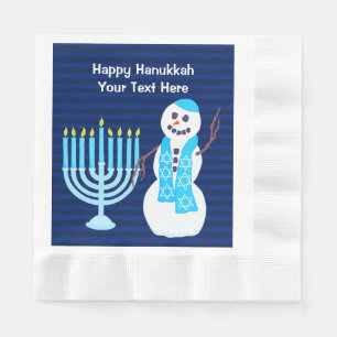 Serviette Jetable Hanoukka Juif Snowman Et Blue Menorah Grande